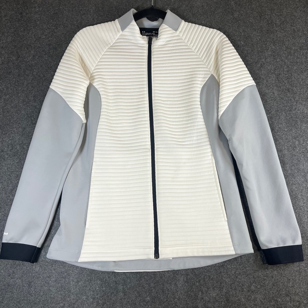 Under Armour ColdGear Womens Fitted Full Zip Quilted Jacket White Gray Medium